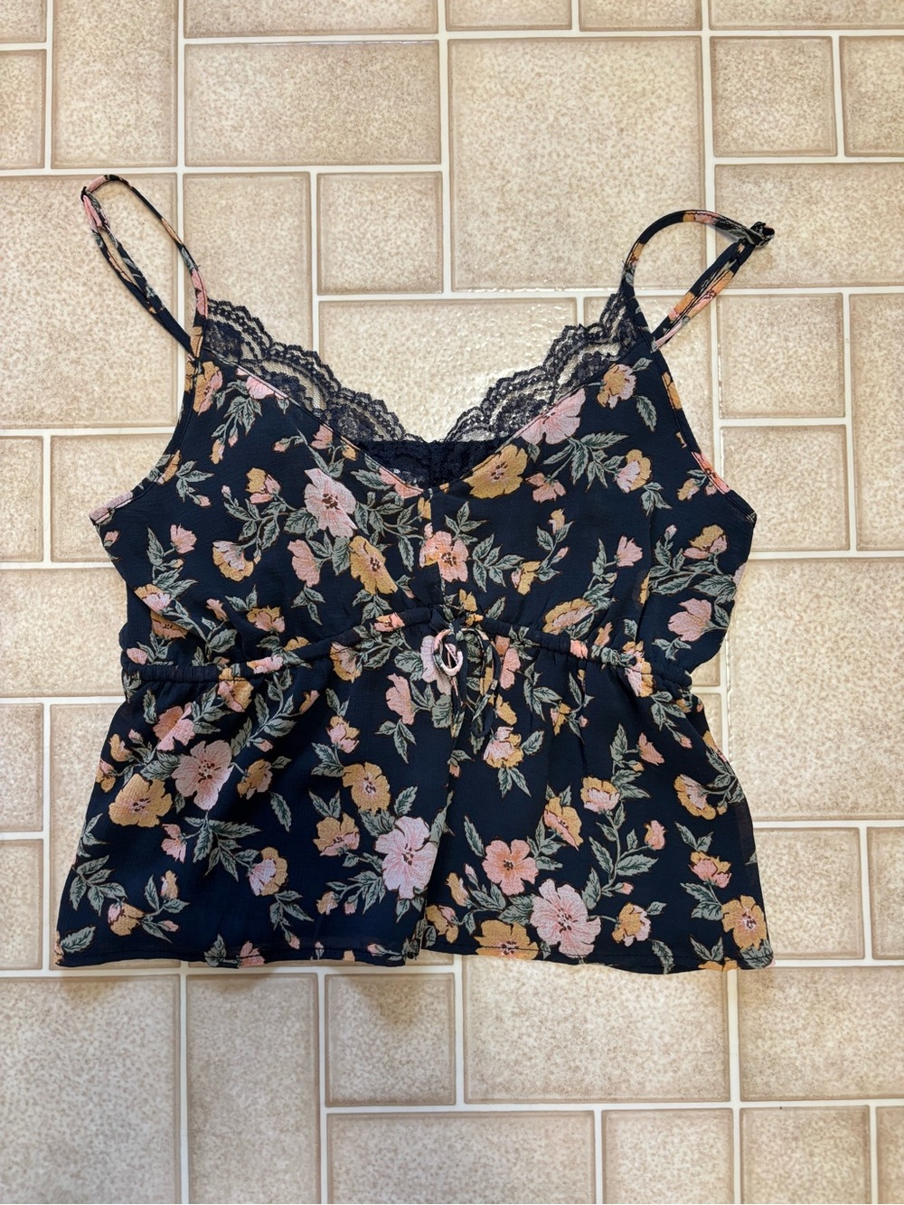 American Eagle Outfitters Black Floral Lace-Trim Camisole